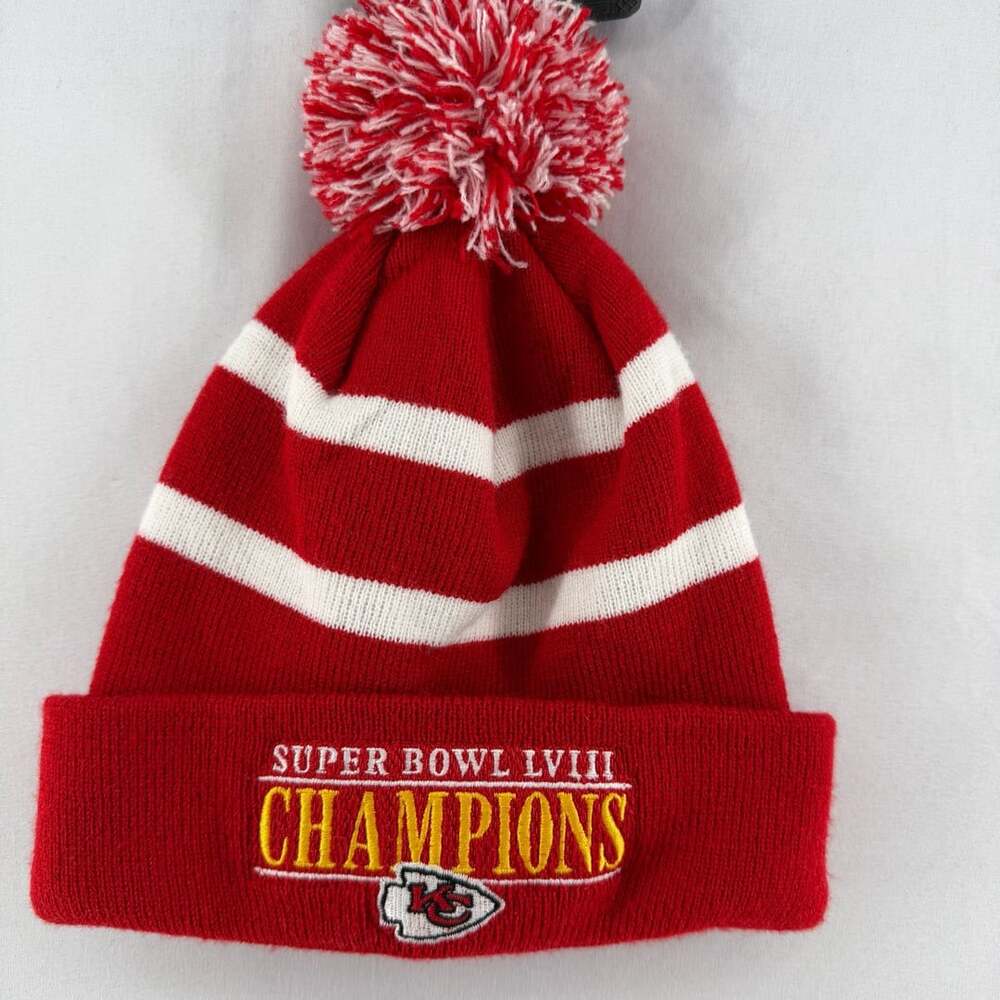 1436 NFL Kansas City Chiefs Super Bowl LVIII Champions Cuffed Pom Knit Hat